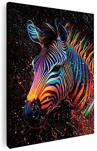 Artmazing | Zebra Bild Bunt | Pop Art Bilder | Poster & Kunstdrucke | Modern Zebrabilder | Coole Wandbilder Wohnzimmer | Leinwand XXL | Hochkant | S-Art
