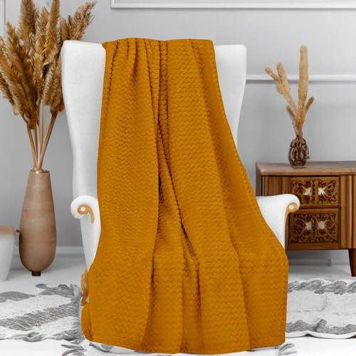 Soleil d'ocre, Plaid Microfibre 120x160 cm COCOONING Moutarde