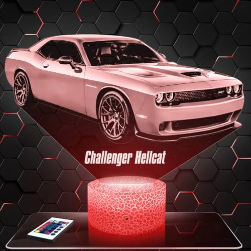 Lampephoto.fr - Auto Challenger Hellcat D 3D Lampe, Touch Nachtlicht, Deko Supercar Fahrzeug Luxus TuninG. Geschenkidee Mann objekt Auto Challenger Hellcat D Nachtlicht Deko Zimmer Originell, TOP