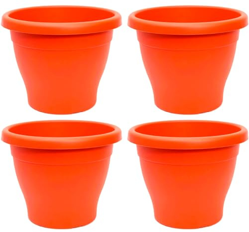 Acan Tradineur Lot de 4 pots ronds en plastique pour plantes et fleurs méditerranéennes avec trous inférieurs Conteneur extérieur et intérieur de la maison Marron 60 cm