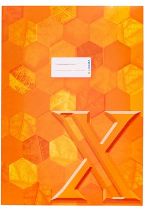 HERMA 20082 Heftumschlag A4 Karton Orange, veredelte Hefthülle mit Beschriftungsfeld aus stabilem & extra starkem Papier, Heftschoner mit Hexagon Muster Motiv für Schulhefte, farbig