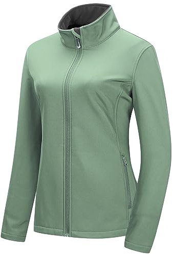 33,000ft Women's Softshell Jacket Warm Fleece Lined Windbreaker Lightweight Waterproof Rain Jacket for Running Golf Hiking Light Green M
