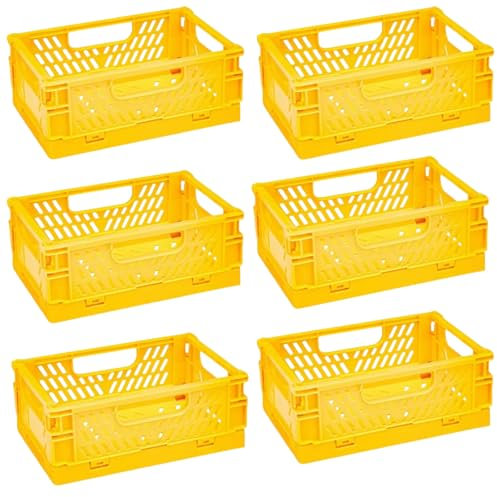 EURXLQ 6 Stück Gelb Klappbox,20×15×9cm Klappkiste Körbe Aufbewahrung Zusammenklappbarer Tragbar Aufbewahrunskisten Bunt aufbewahrungskiste Geeignet für Küche,Bad,Büro,Schlafzimmer
