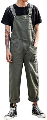 Oanviso Salopette Jeans Uomo Overalls in Denim Casual | Pantaloni Lunghi, Moda, Vintage, Jumpsuit, da Lavoro, con Tasche, Elasticità, Streetwear