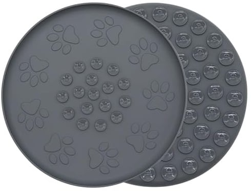 Doweiss Napfunterlage Silikon,Basic rutschfeste Unterlage für Hundenapf oder Katzennapf Mit Doppelseitiger Anti-Rutsch Saugnapf Rotundität Napfunterlage (Grau, L-Durchmesser 33cm)