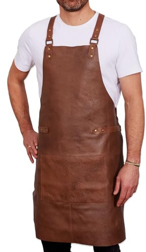 REDSALT® Premium Tablier en Cuir 100% Vachette 84x62cm Crossback | Barbecue Professionnel | Cuisine, Gastronomie, Bar, Barista | Cadeaux pour Hommes