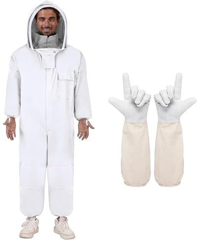 Tuta Apicoltore, Tuta Apicoltore Professionale, Tuta Protettiva per Apicoltori con Guanti da Apicoltore, TOOSOAR Bianco Tuta da Apicoltore (L)