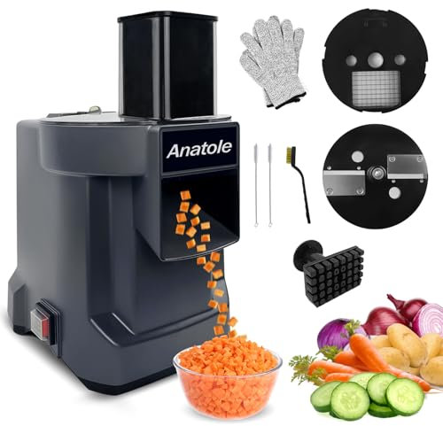 Anatole Coupe Légumes en Cubes Électrique Trancheuse de Légumes Fruits Professionnel avec 2 Lames en Acier Inox pour Pomme de Terre Carotte Oignon 100W 220V