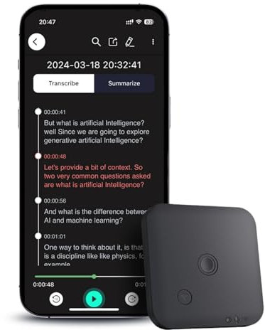 FoCase Note AI Registratore Vocale, Trascrivere e Riassumere, Traduzione, Controllo APP con Chat GPT, Magnetico, Memoria 64GB, Supporto 112 Lingue, Registratore Audio per Telefonate, Lezioni, Riunioni
