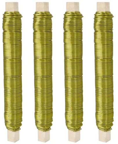 4X Blumendraht Verzinkt,Basteldraht Draht Gold, Wickeldraht Lose auf Holzwickel, Bindedraht Rostfrei Verzinkt,Stärke 0,7mm Je 30m100g Als,für Binden von Adventskranz von Blumen und Pflanzen (Gold)