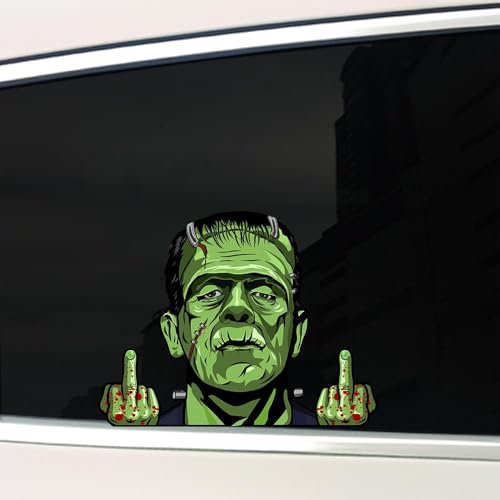 Horrorfilm Monster Peeking Aufkleber für Autos, Halloween, klassischer Horror-Aufkleber, Vinyl-Mittelfinger-Aufkleber für Autos, Stoßstangen, Laptops, Fenster (grünes Monster)