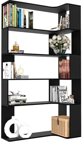 CHOWGOLI Bücherregal, L-förmiges Eckregal mit 5 Ebenen, Eck-Bücherregal, Großer Offener Standregale, Bücherregal Ecke Schwarz, eckbücherregal für Schlafzimmer, Wohnzimmer, Arbeitszimmer, 90x48x169 cm