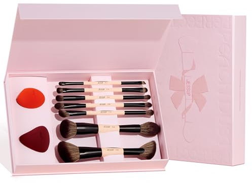 Jessup Set Pinceaux Maquillage avec Éponge Maquillage,7pcs Pinceaux Maquillages Double Embout pour Fond de Teint Contour Surligneur Anti-cernes Kit Pinceau avec Coffret Cadeau,T506
