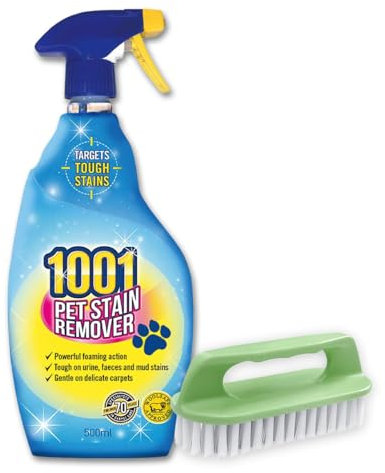 1001 Carpet Stain Remover & Upholstery Cleaner Spray + Carpet Cleaning Scrubbing Brush | Soft Sturdy Bristles for Easy Cleaning, Pet Stain Remover
