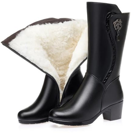 Stivali da Neve da Donna Stivali Invernali Stivali con Plateau con Tacco Largo Stivali Caldi Impermeabili Scarpe da Esterno con Cerniera