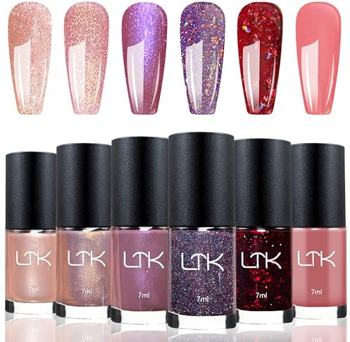 6 Farben Nagellack Set, Nagellack Schnelltrocknend Nude Violett, Farblack Ungiftig auf Wasserbasis, Langanhaltender Nail polish für DIY Salon Geschenk für Frauen Mädchen Maniküre zu Hause (Bunt B)
