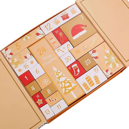 2024 Neue Weihnachten Adventskalender, Adventskalender mit 24 Schatzkisten aus Karton, DIY Adventskalender Befüllbare Weihnachten Countdown Kalender Box für Kinder und Erwachsene (Gelb)
