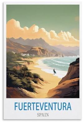 Ndoud Fuerteventura Spanien, Vintage-Reiseposter, Surfen, 20 x 30 cm, Wandkunst, Bild, Druck, Leinwand, Gemälde für Wohnzimmer, Heimdekoration