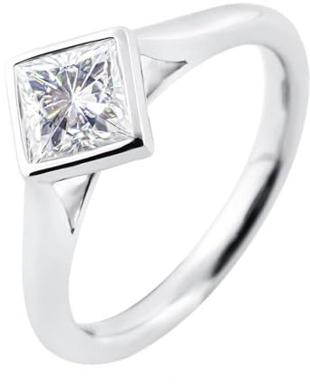 KnSam Weiß Gold 14K Eheringe Echt Goldschmuck, Solitär Freundschaftsringe 3ct Moissanit Quadrat, Verlobungsring Au585 Gold, Gr.51 (16.2)