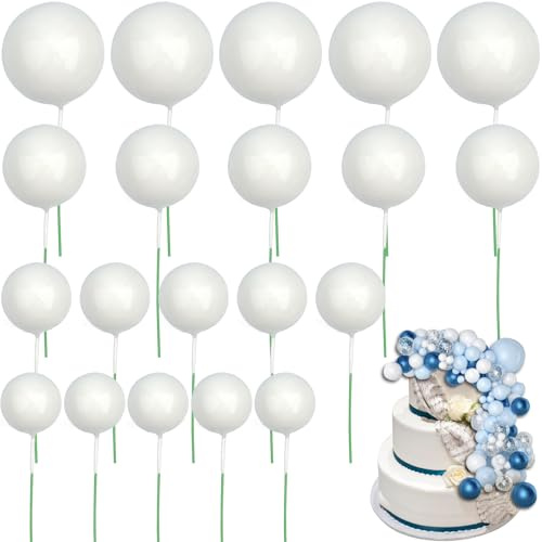 Roellgs 20 Pcs Gold Ball Cake Topper, Round Ball Cake Toppers, Craft DIY Bakeware Decorating Tools for Wedding Graduation Birthday Party (white)