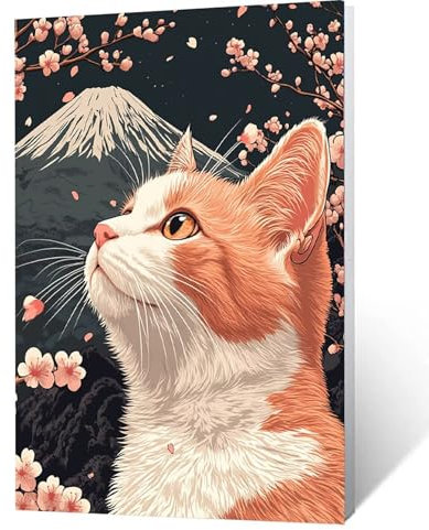 Malen Nach Zahlen Erwachsene Kinder Anfänger Katze DIY Handgemalt Ölgemälde auf Leinwand Kit für Home Deko oder Geburtstag Weihnachten Geschenk Mit Acrylfarben und Pinsel Vulkan Fuji 25x35cm N-Y- 9