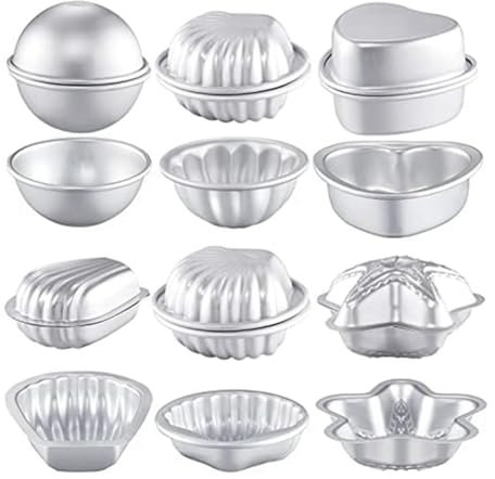Qusedwey 12 Stück 6 Formen Badebomben-Bastelpressform zum Basteln für Handgemachte Seifen, Kerzen, Kuchen, Backen