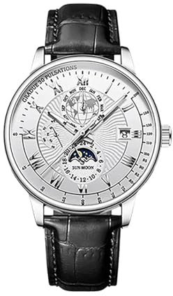 Generisch Klassische Herren-Armbanduh Kalender Sternenhimmel Mond High-End-Mode Herrenuhr Lederarmband Quarzuhr High-End-Qualität Business-Uhr (C, 25x10x1 cm)