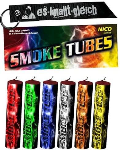 Rauchfackel Smoke Tubes im 6er Pack Gemischt Rauchtopf Rauchkörper | Mit einer Effektdauer von 50 Sekunden I Pyrotechnik von NICO I Feuerwerk Silvester Halloween Rauchbombe Bengalfeuer Bengalos