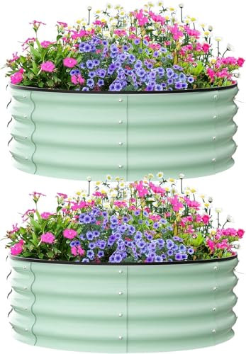 Rundes verzinktes Hochbeet, 2er-Pack 90 x 90 x 30 cm verzinktes Hochbeet für die Gartenarbeit, runder Pflanzkasten aus Metall zum Anpflanzen von Pflanzen, Gemüse und Blumen (Grün)
