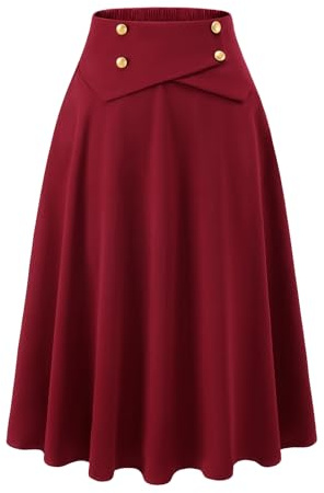 Rock Damen midilang Vintage A-Linie Röcke Tellerrock Basic Casual Rock Hohe Taille Freizeitrock mit Taschen