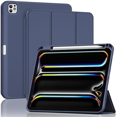 ProCase Custodia per iPad Pro 11 Pollici M5 2025/M4 2024 con Portamatita, iPad Pro 11 M4 (Modello: A2836 A2837 A3006) Triple Stand Smart Folio con Copertura Posteriore in TPU Morbido -Marina
