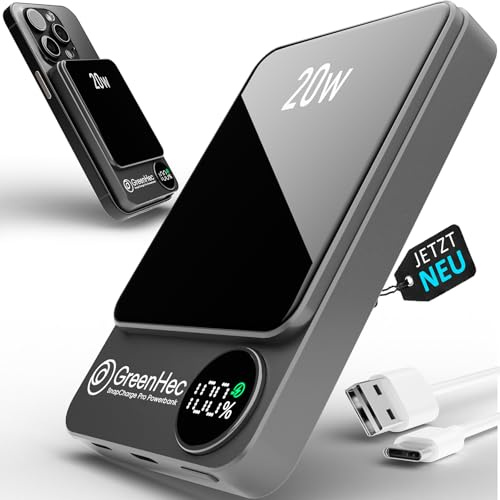 Power Bank für Magsafe, Powerbank [magnetische 10000mAh Wireless] für iPhone 17/16/15/14/13/12/Pro/Max/Air Slim Induktives Laden 15w, Batterie Charge Akku Kabellos Nord | GreenHec