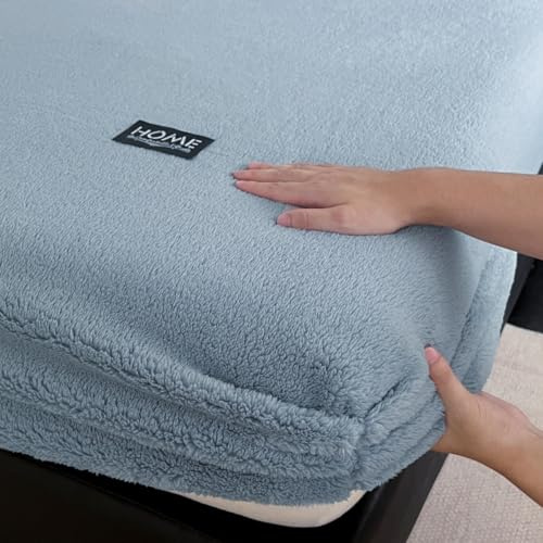 Mateju Plüsch Spannbettlaken Cashmere Touch Winter 90x200cm, Blau | Spannbetttuch Spannbetttücher Warme Flauschige Fleece Bettlaken | für 5 bis 30cm Matraze