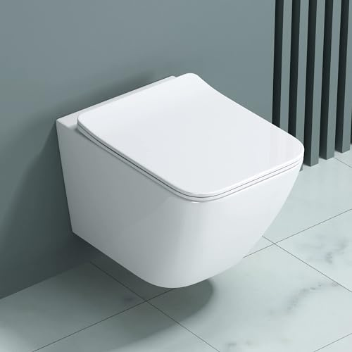 doporro Hänge-WC Weiß Wand-WC Toilette Soft-Close Keramik Hänge-Toilette | Spülrandloses Hänge-WC mit Soft-Close, Tiefspüler & abnehmbarem Sitz – hygienisch & platzsparend - WC Aachen308