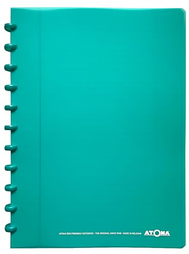 Atoma - Ringbuch A4 - 72 abtrennbare Blätter (144 Seiten) mit Rand - Einband aus recyceltem Polypropylen (Türkis - liniert (8mm))