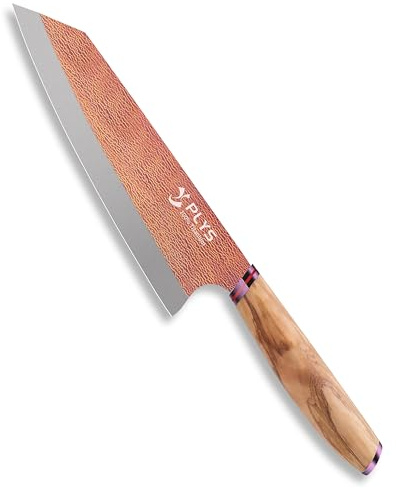 Titanio Coltello Cucina Kiritsuke: Lama da 20,5 Cm,Professionali Coltello da Chef Affilato, Manico Ergonomico in Legno, Materiale in Titanio Ultraleggero (Giallo Dorato)