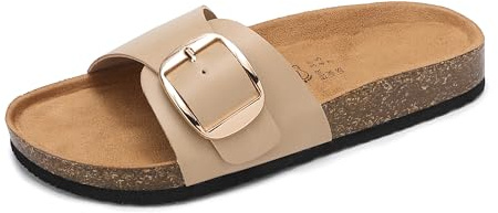 ARRIGO BELLO Sandales Femme Été Mules Boucle Réglable Chaussons Antidérapants Décontractés Plates Liège Chaussure Piscine Plage Pantoufles Taille 36-41（C Kaki,Taille 39）