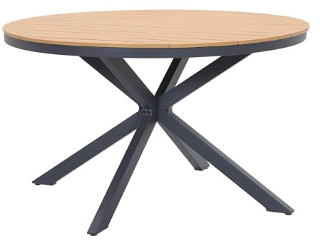 Vente-unique - Table de Jardin Ronde en Aluminium D.125 cm - Anthracite et Naturel Clair - ZEYVA de MYLIA