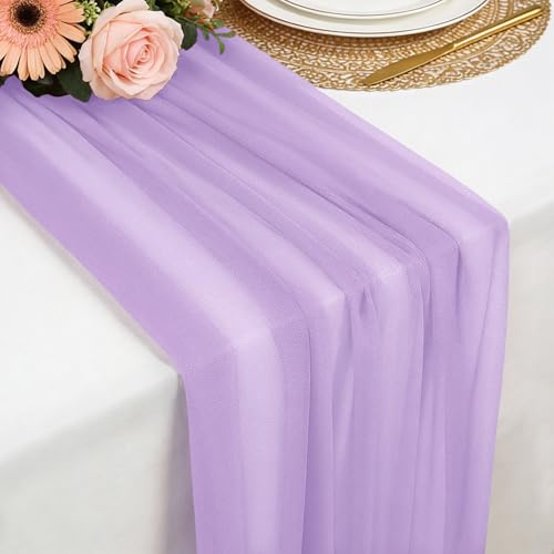 Tischläufer Chiffon Lavendelviolett, 77 X 300 cm Weich und Bequem Tischläufer für Boho Hochzeit, Party, Taufe Dekor, Babyparty, Brautparty Küche Tisch Dekoration