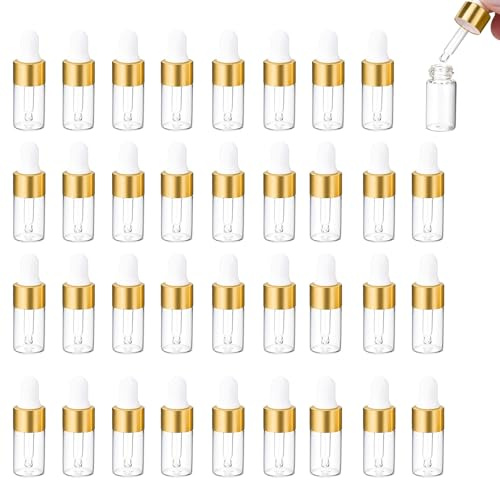 GMHLLES 35 Pcs 3ml Pipette Dropper Bottles, Mini Empty Glass Dropper Bottles Refillable Sample for Essential Oils Perfume Cosmetic Liquid