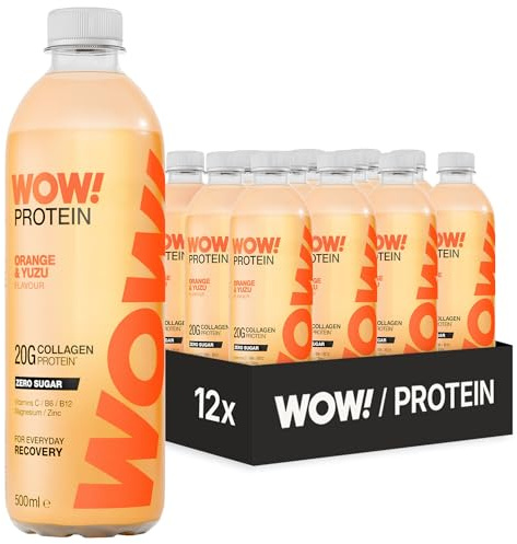WOW! Protein - Orange & Yuzu - 20g Collagen Protein Drink - For Structural Body Support - 12 x 500ml Ready-to-Drink Bottles - Sugar Free, Fat Free, Halal Vitamin Water