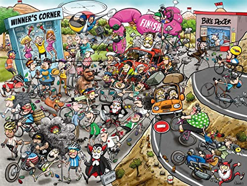 Jigsaw Puzzles For Adults - Chaos At The Cycling Tournament - 1000 Piece Jigsaw Puzzles For Adults, Teens, Kids | Made In The UK | Recycled Puzzleboard | Funny Cartoon Puzzles