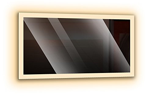 Badspiegel mit LED - Beleuchtung, Wandspiegel, Badezimmerspiegel - rundherum beleuchtet durch satinierte Lichtflächen, Design LED Spiegel für Badezimmer, Farbe: Weiß - Warmweiß, Größe: Breite 65x50 cm
