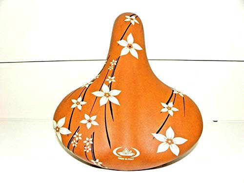 Fahrradsattel Hollandrad Citybike Retro Look Flower Braun mit Creme Blumen 13020