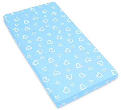 Amilian Spannbettlaken Spannbetttuch für Babybett Kinderbett 60x120 cm, 70x140 cm, 100% Baumwolle, fürs Baby, Baby Bettwäsche Größe: 140x70 cm, Muster: Herzen Blau