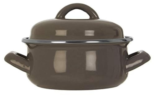 Premier Housewares 0104597 Mini Casserole Dish with Lid, Wide Handles, Enamel, grey