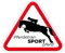 Tierisch werben PferdetranSPORTpferd (30x25 cm) Schild o. Aufkleber für Pferdeanhänger in konturgeschnittener Dreiecksform Motiv: Springreiter (Aufkleber)