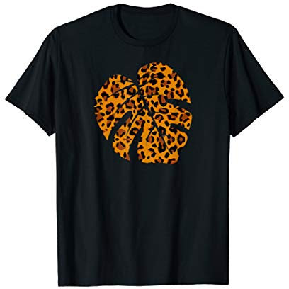 Tropical Monstera Leaf In Cool Leopard Pattern Print Design T-Shirt