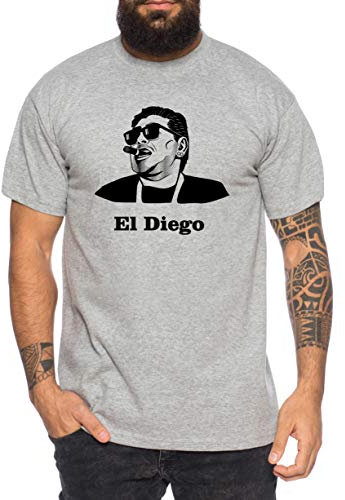El Diego - T-Shirt pour Homme Tee-Shirt Argentine Football Coupe du Monde 1986 Maradona Shirt Soccer Légende Footballer, Tasse:Gris Chiné, Taille:XXL