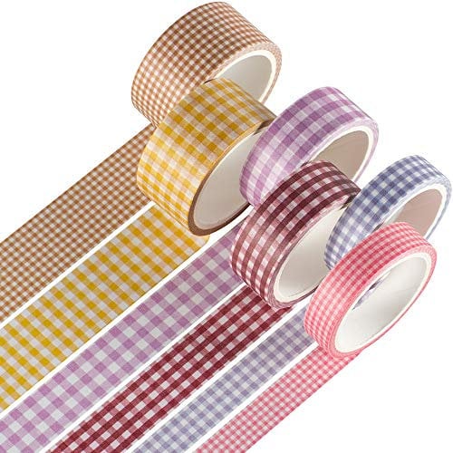 YUBX 6 Rollen Plaid Washi Tape Set Masking Tape VSCO Dekoratives Klebeband Bunt für DIY Handwerk Bullet Journals Planer Scrapbooking Verpackung (Basic Plaid)